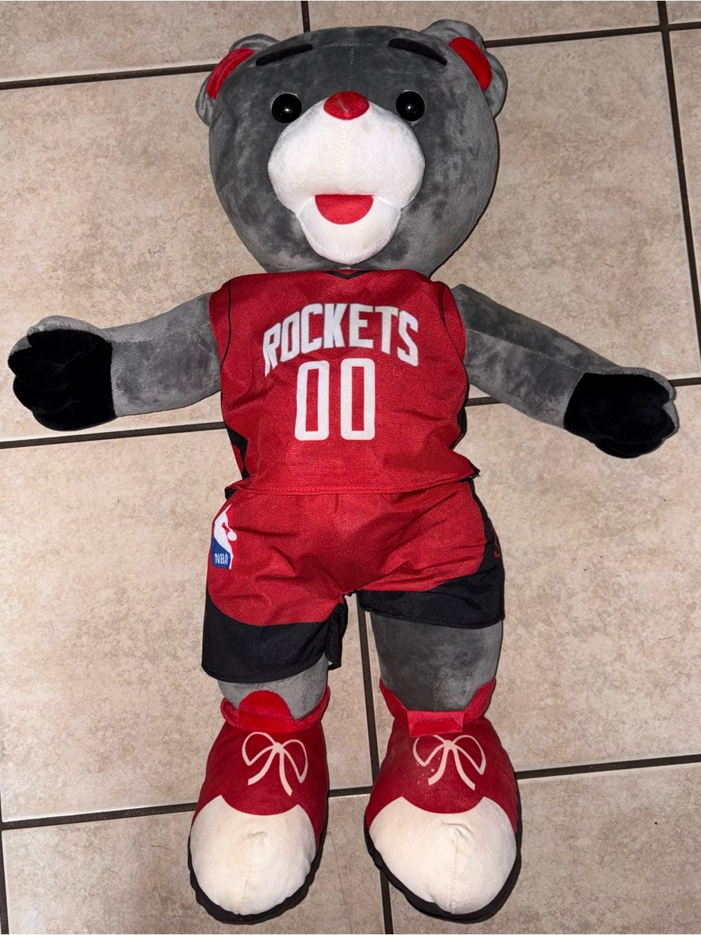 Houston Rockets Clutch Plush Bear Jersey 00 Gray & Red 24”